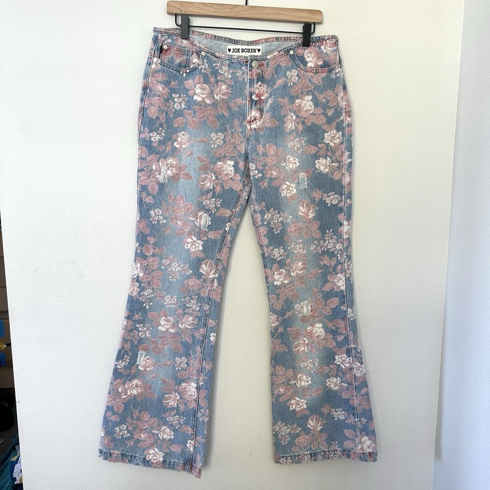 Vintage Y2K Joe Boxer Low Rise Floral Flare Jeans Sz 13 100% Cotton Distressed
